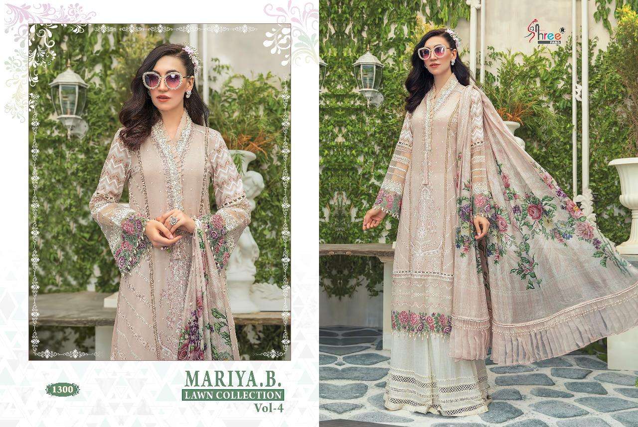 MARIYA.B LAWN COLLECTION VOL-4 BY SHREE FABS 1295 TO 1300 SERIES BEAUTIFUL COLORFUL STYLISH FANCY CASUAL WEAR & ETHNIC WEAR & READY TO WEAR PURE COTTON PRINTED WITH EMBROIDERY DRESSES AT WHOLESALE PRICE