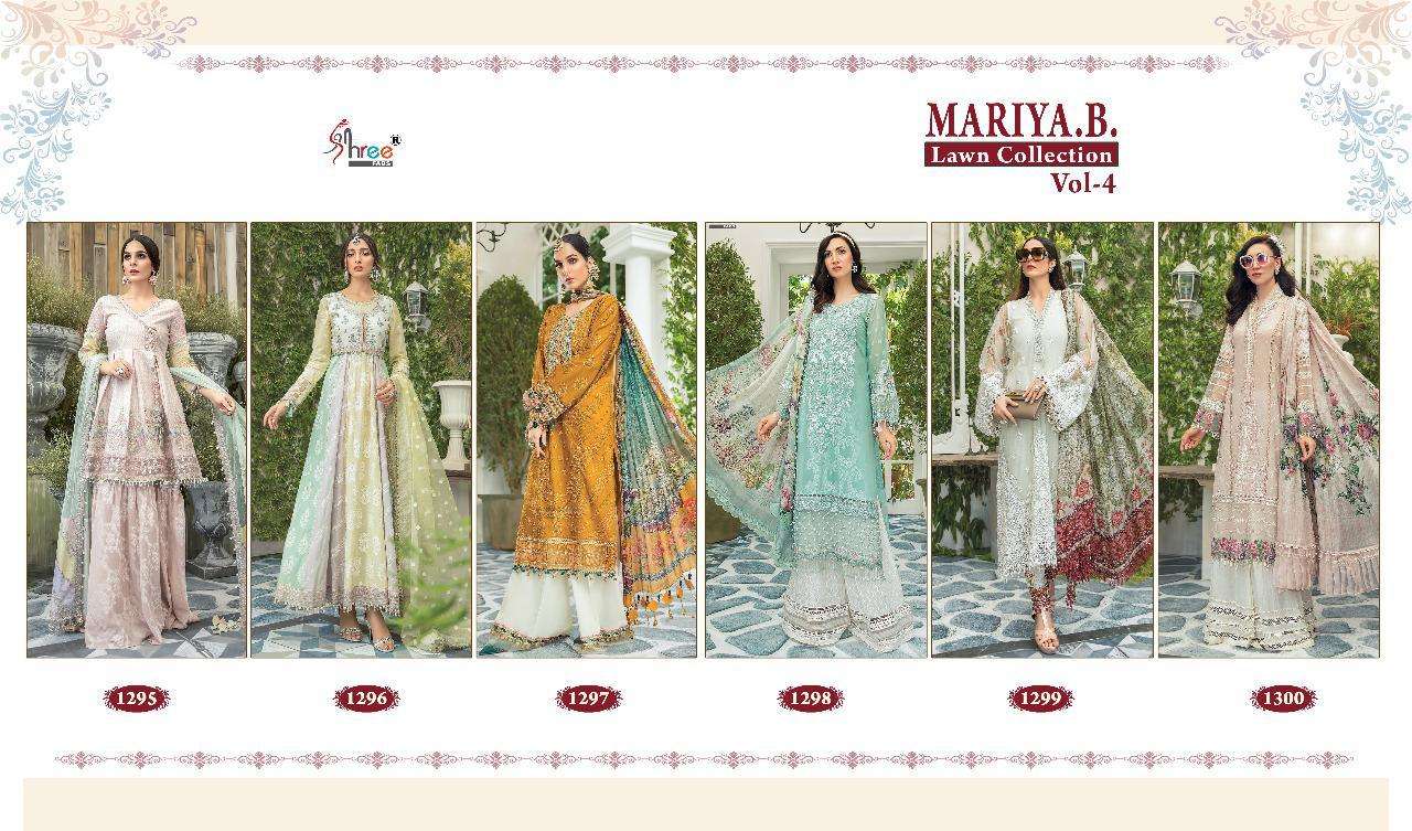 MARIYA.B LAWN COLLECTION VOL-4 BY SHREE FABS 1295 TO 1300 SERIES BEAUTIFUL COLORFUL STYLISH FANCY CASUAL WEAR & ETHNIC WEAR & READY TO WEAR PURE COTTON PRINTED WITH EMBROIDERY DRESSES AT WHOLESALE PRICE