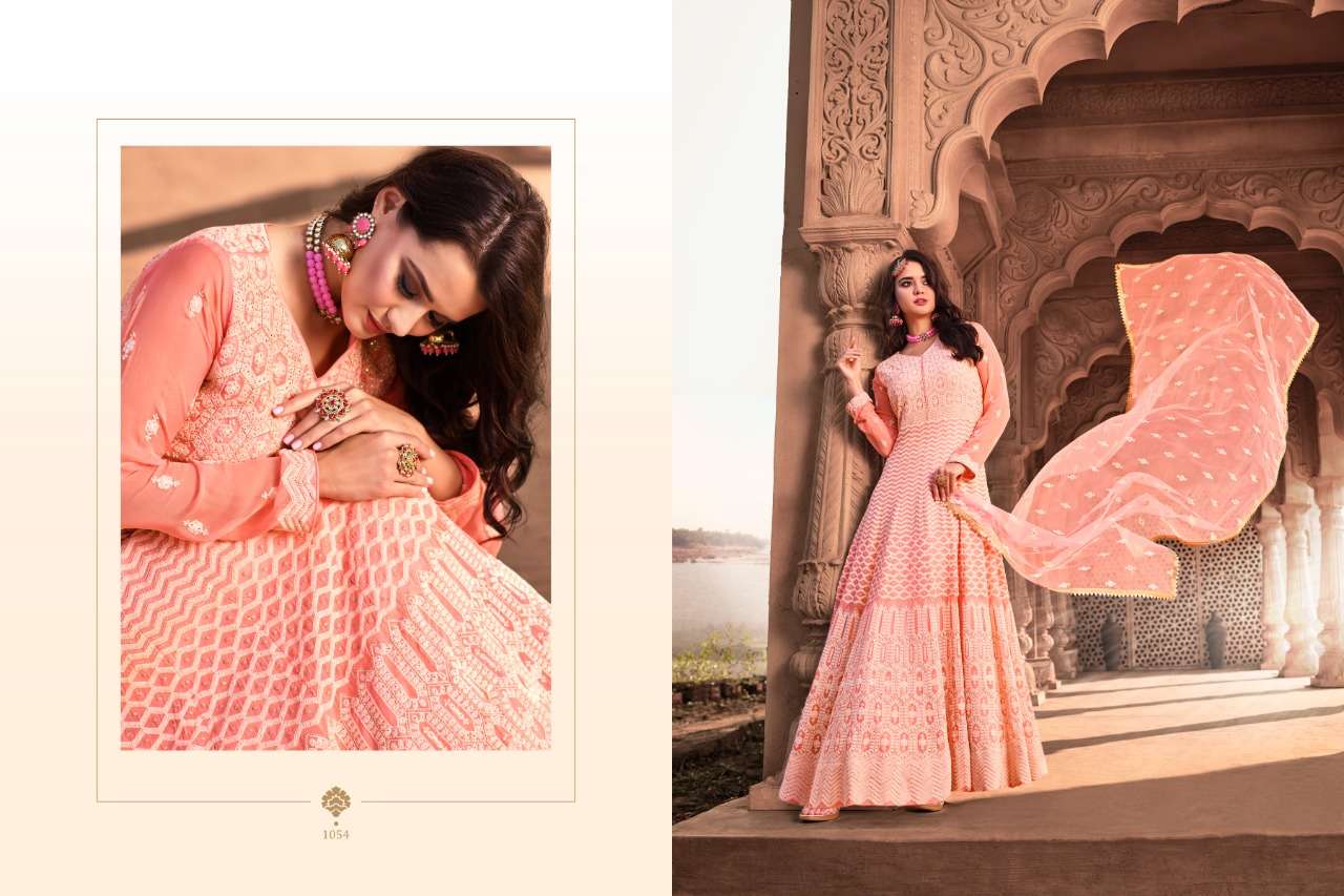 LUCKNOWI BY VIRASAT 1053 TO 1056 SERIES DESIGNER ANARKALI SUITS COLLECTION BEAUTIFUL STYLISH FANCY COLORFUL PARTY WEAR & OCCASIONAL WEAR PURE VISCOSE GEORGETTE DRESSES AT WHOLESALE PRICE
