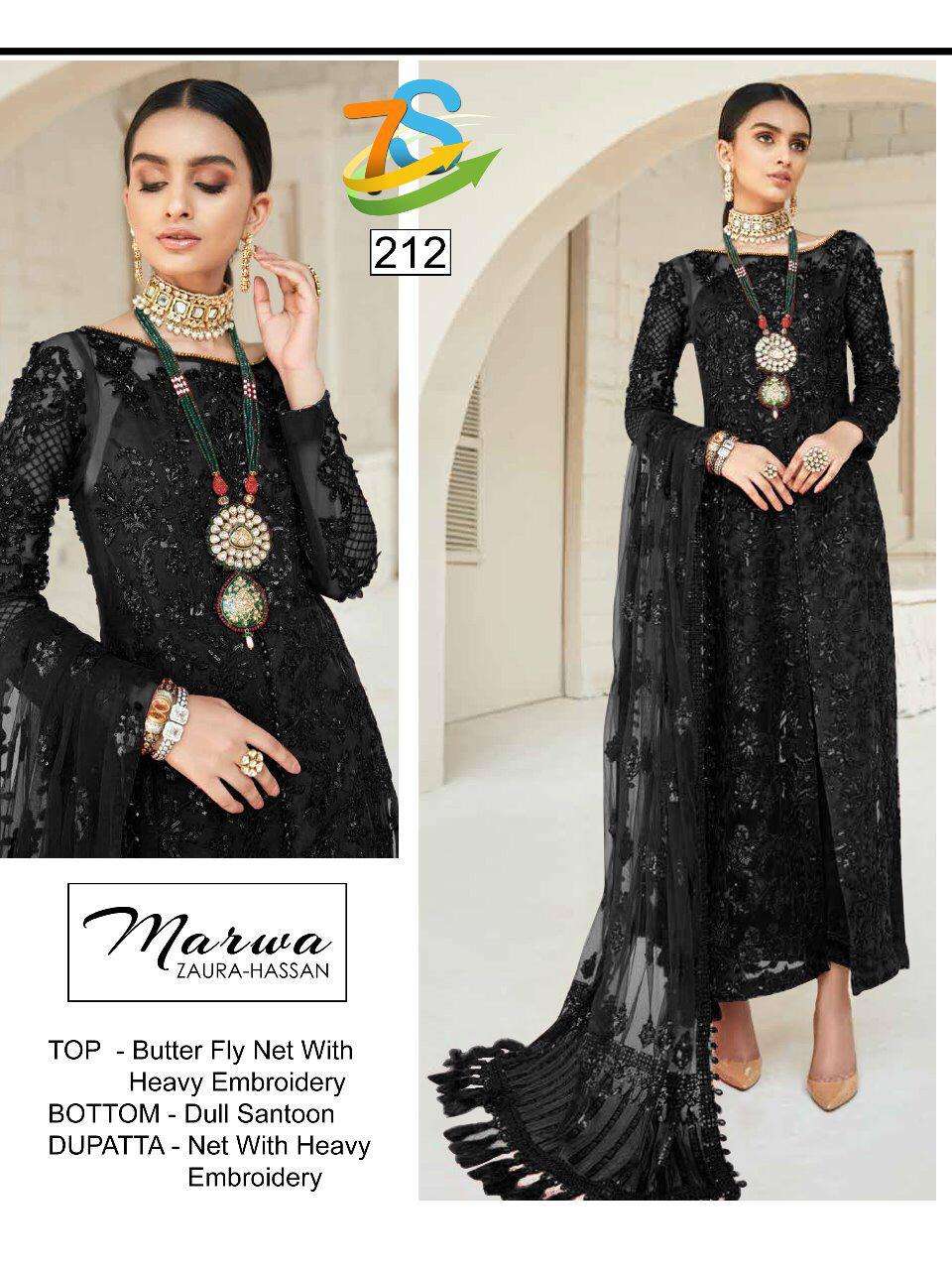 MARWA BY ZAURA HASSAN 207 TO 212 SERIES BEAUTIFUL COLORFUL STYLISH FANCY CASUAL WEAR & ETHNIC WEAR & READY TO WEAR BUTTERFLY NET WITH EMBROIDERY DRESSES AT WHOLESALE PRICE
