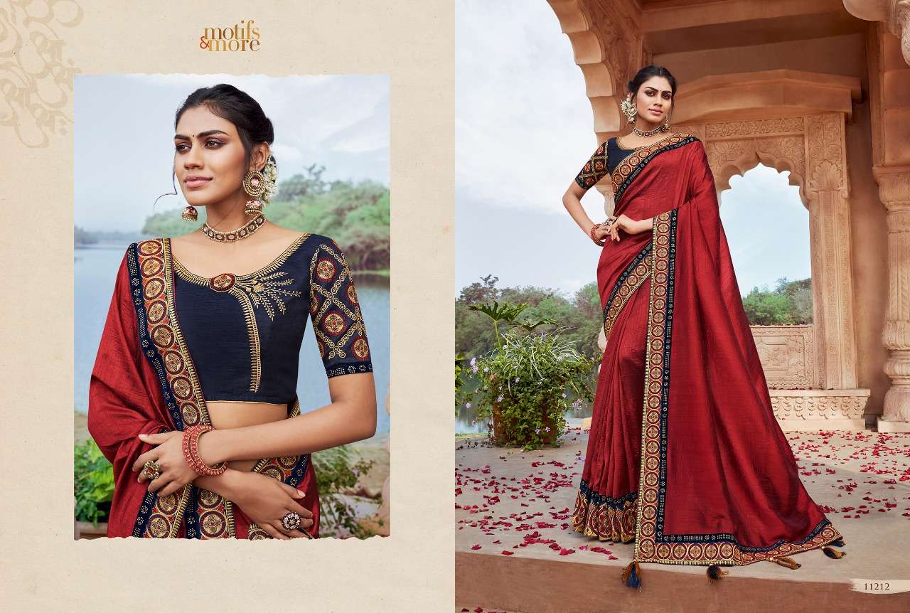 M AND M VOL-11 BY MOTIFS AND MORE 11201 TO 11216 SERIES INDIAN TRADITIONAL WEAR COLLECTION BEAUTIFUL STYLISH FANCY COLORFUL PARTY WEAR & OCCASIONAL WEAR FANCY EMBROIDERED SAREES AT WHOLESALE PRICE