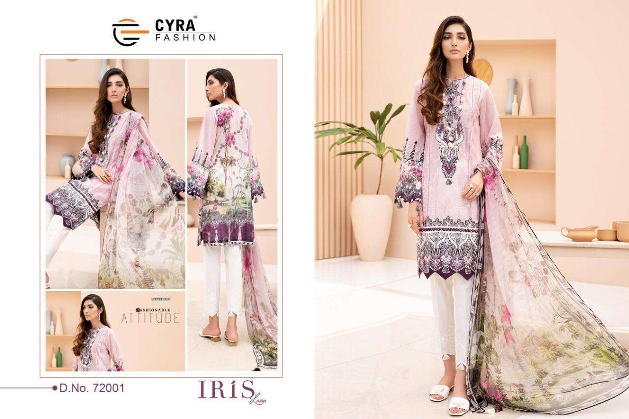 IRIS LAWN BY CYRA FASHION 72001 TO 72006 SERIES BEAUTIFUL COLORFUL STYLISH FANCY CASUAL WEAR & ETHNIC WEAR & READY TO WEAR JAM COTTON DIGITAL PRINTED DRESSES AT WHOLESALE PRICE