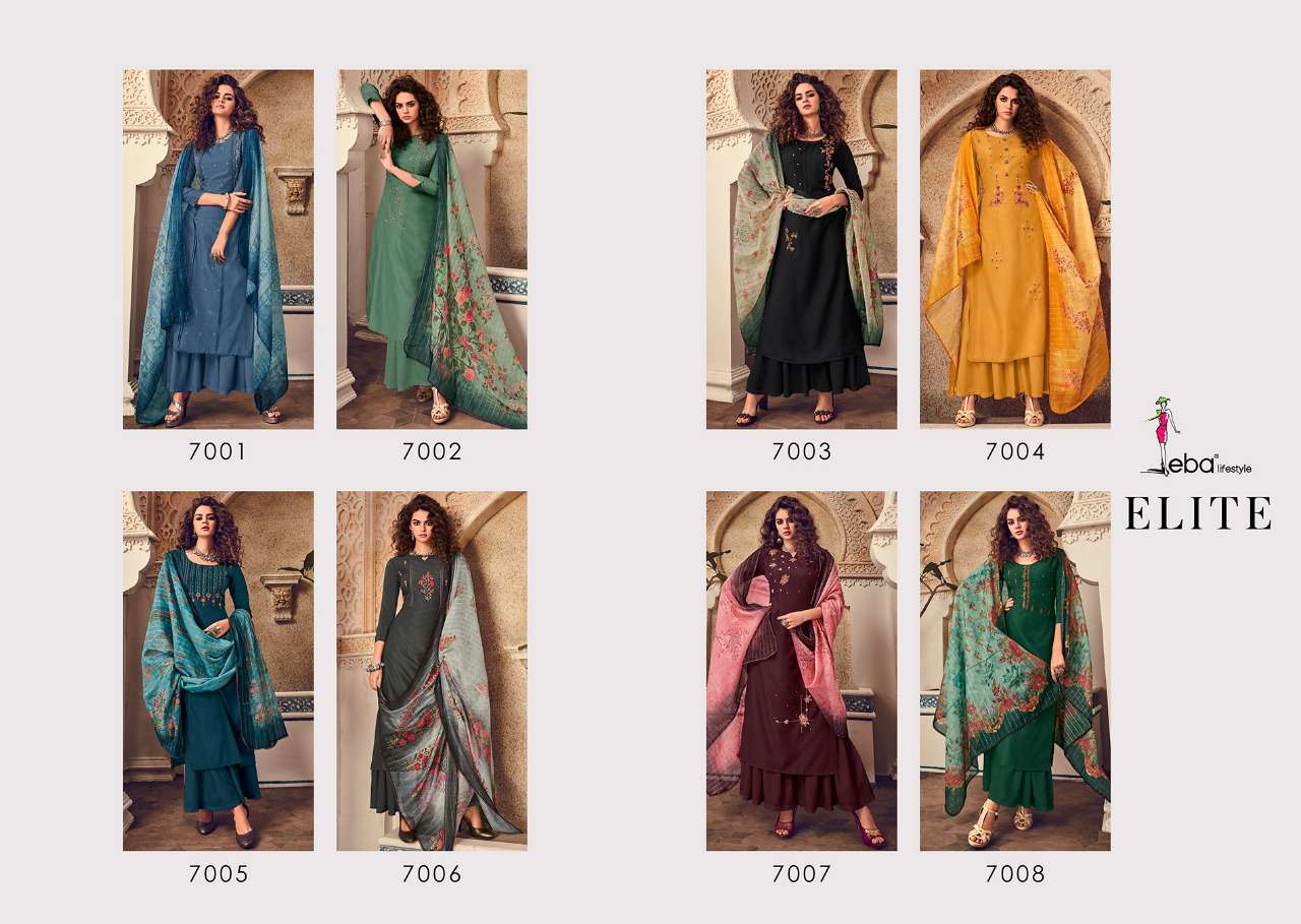 ELITE BY EBA LIFE STYLE 7001 TO 7008 SERIES BEAUTIFUL STYLISH FANCY COLORFUL DESIGNER PARTY WEAR & ETHNIC WEAR PURE MUSLIN WITH EMBROIDERY DRESSES AT WHOLESALE PRICE