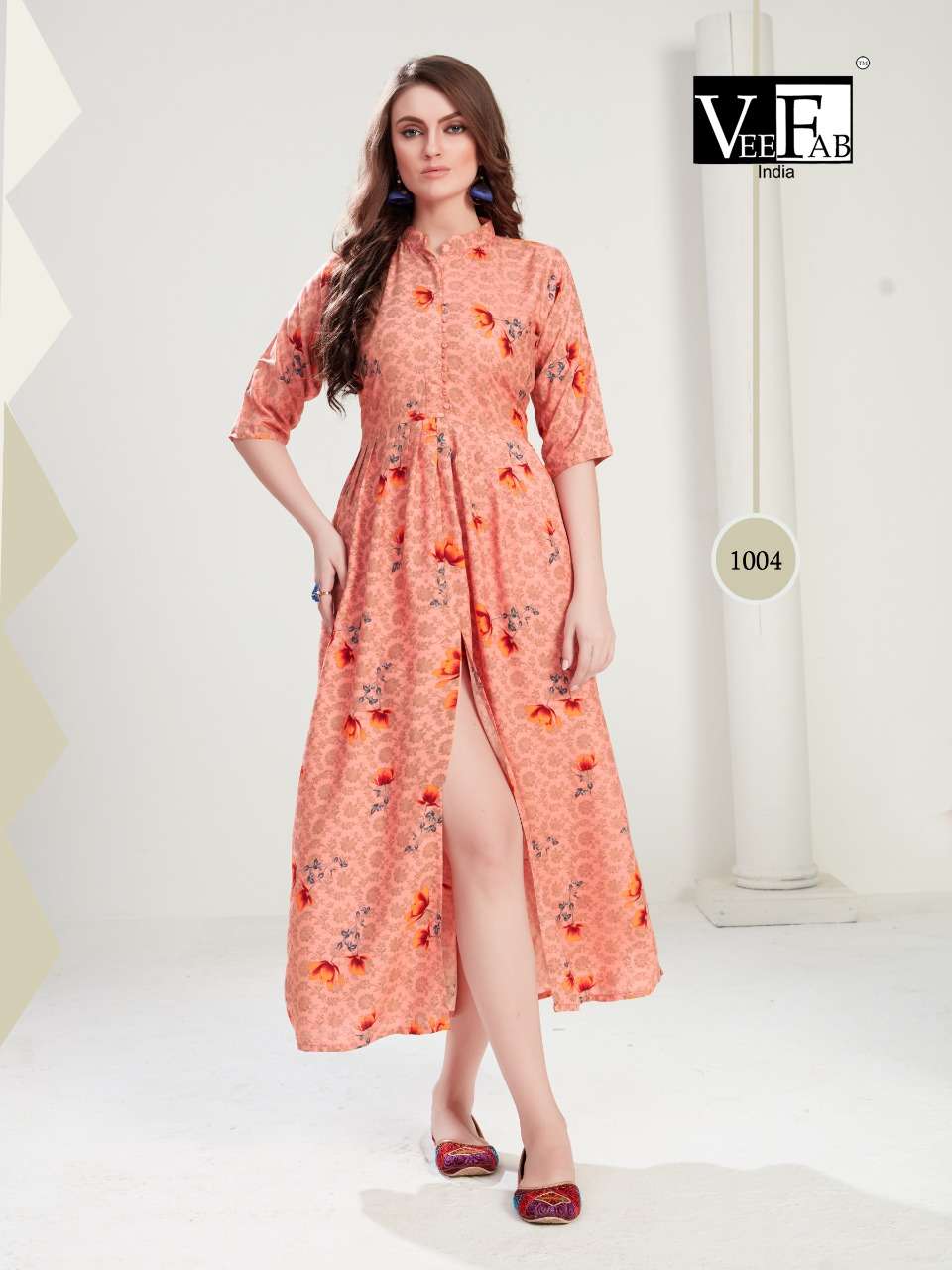 DAISY  VOL-2 BY VEE FAB 1001 TO 1004 SERIES BEAUTIFUL COLORFUL STYLISH FANCY CASUAL WEAR & ETHNIC WEAR & READY TO WEAR RAON 14 KG KURTIS AT WHOLESALE PRICE