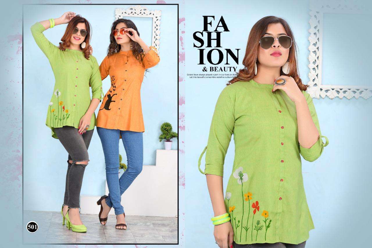 FAANTASSY BY HONEY 501 TO 506 SERIES BEAUTIFUL STYLISH FANCY COLORFUL CASUAL WEAR & ETHNIC WEAR HEAVY RAYON TOPS AT WHOLESALE PRICE