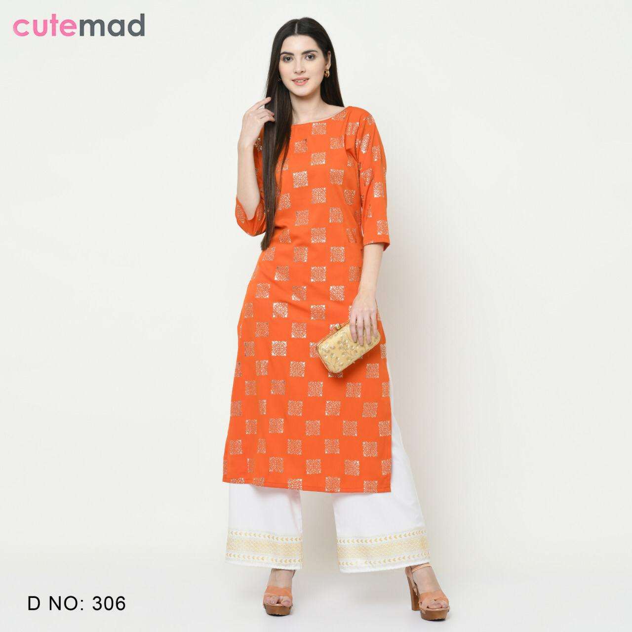 CUTEMADE VOL-3 BY KESARI EXPORT 301 TO 306 SERIES BEAUTIFUL COLORFUL STYLISH FANCY CASUAL WEAR & ETHNIC WEAR & READY TO WEAR AMERICAN CRAPE KURTIS AT WHOLESALE PRICE