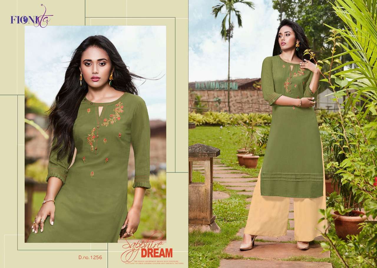 SPARKLE BY FIONISTA 1251 TO 1257 SERIES STYLISH FANCY BEAUTIFUL COLORFUL CASUAL WEAR & ETHNIC WEAR HEAVY RAYON WITH HANDWORK KURTIS AT WHOLESALE PRICE