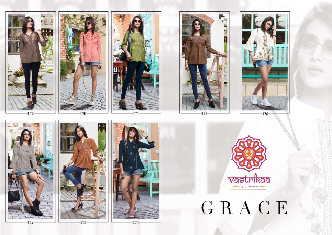 GRACE BY VASTRIKAA 169 TO 176 SERIES BEAUTIFUL STYLISH FANCY COLORFUL CASUAL WEAR & ETHNIC WEAR COTTON BLEND TOPS AT WHOLESALE PRICE