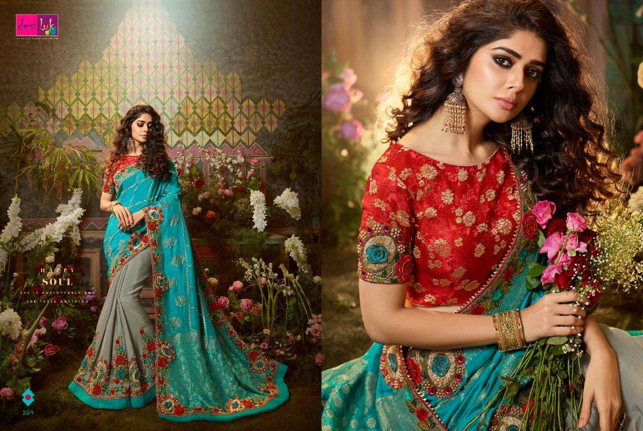 PREM RIVAZ VOL-6 BY DESI LUK 216 TO 226 SERIES INDIAN TRADITIONAL WEAR COLLECTION BEAUTIFUL STYLISH FANCY COLORFUL PARTY WEAR & OCCASIONAL WEAR FANCY SAREES AT WHOLESALE PRICE
