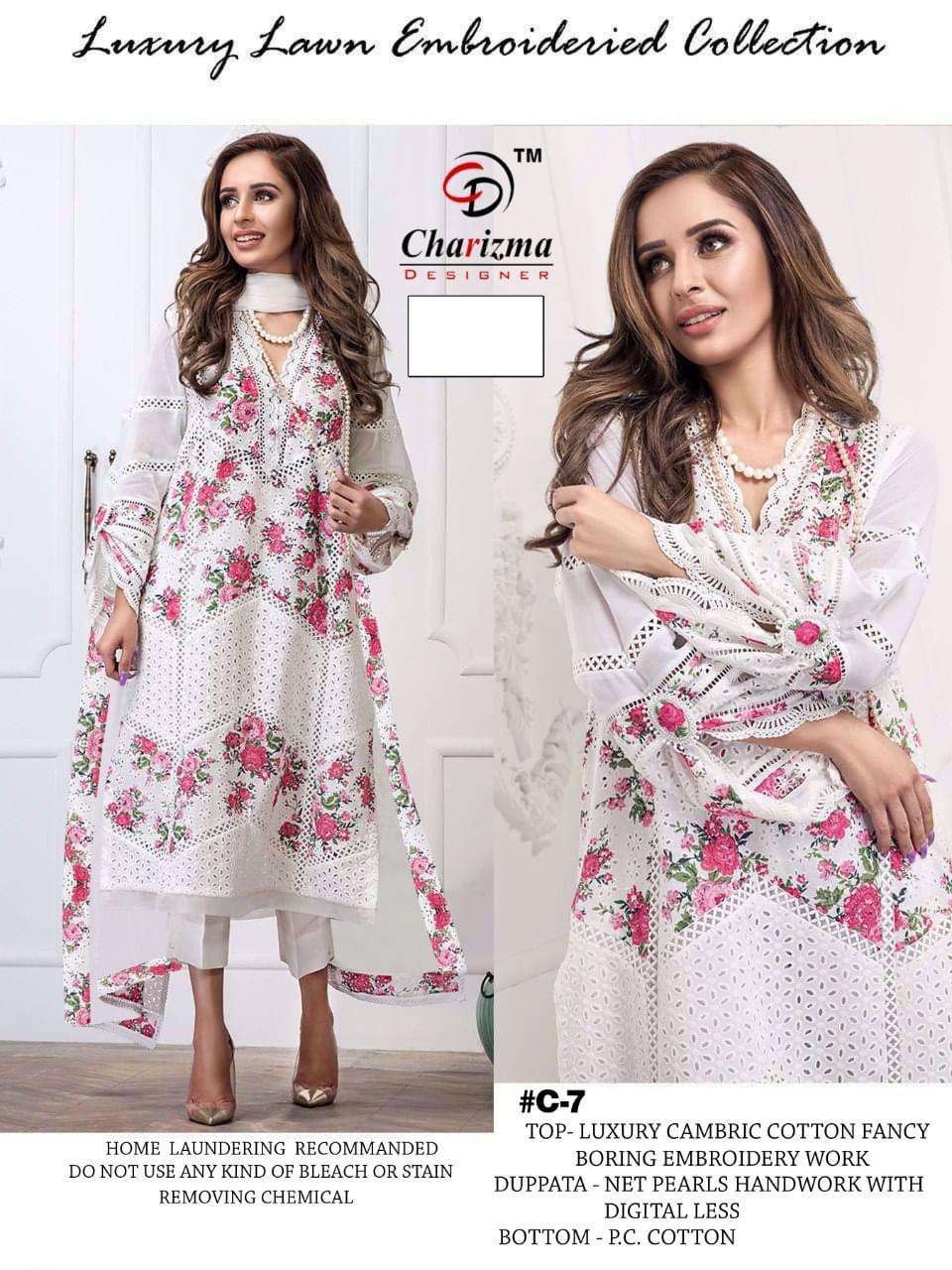 CHARIZMA C-7 COLOURS BY CHARIZMA DESIGNER C-7 TO C-7C SERIES PAKISTANI SUITS BEAUTIFUL FANCY COLORFUL STYLISH PARTY WEAR & OCCASIONAL WEAR CAMBRIC COTTON WITH EMBROIDERY DRESSES AT WHOLESALE PRICE