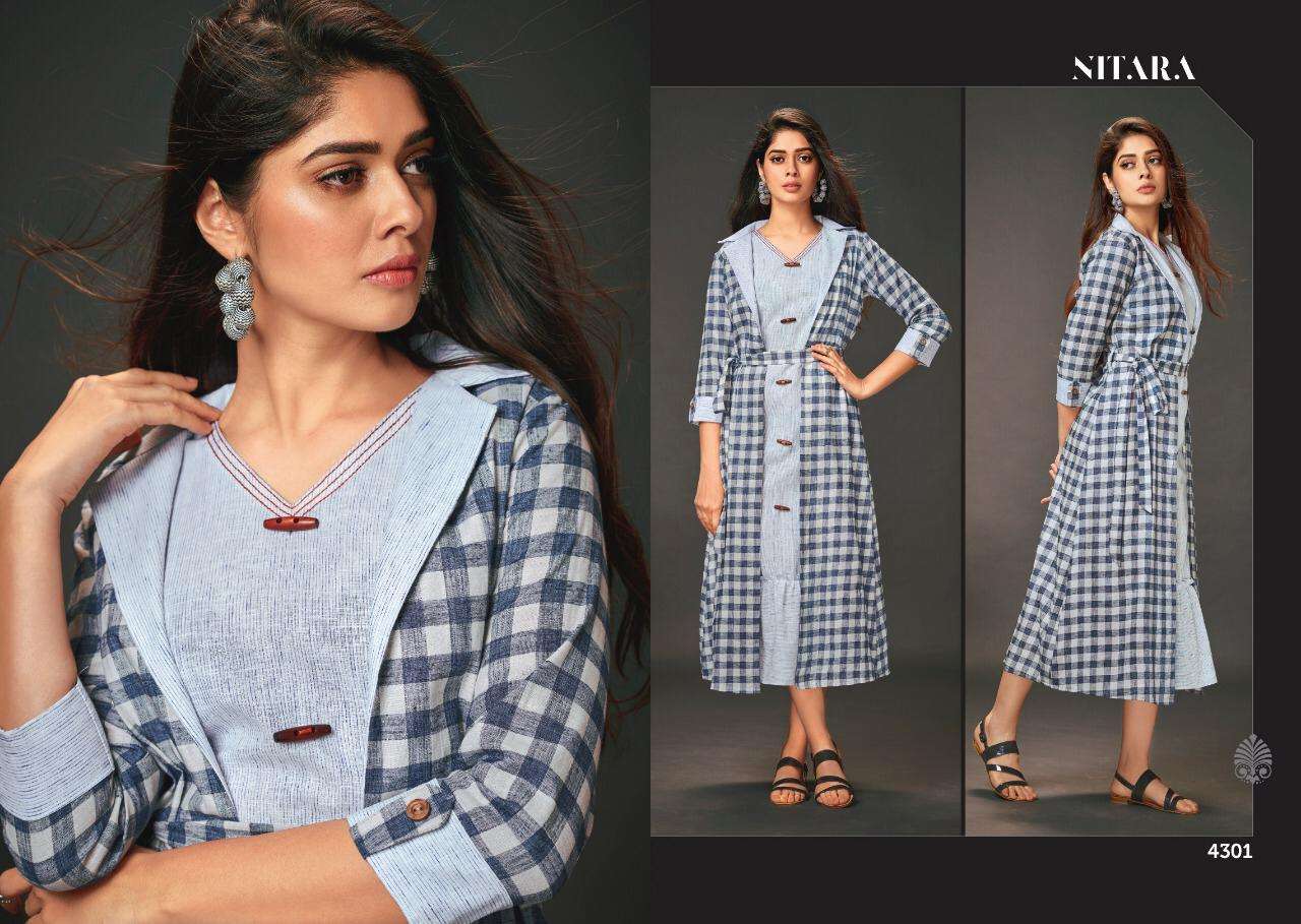 OASIS BY NITARA 4301 TO 4308 SERIES BEAUTIFUL COLORFUL STYLISH FANCY CASUAL WEAR & ETHNIC WEAR & READY TO WEAR WOVEN COTTON GOWN AT WHOLESALE PRICE