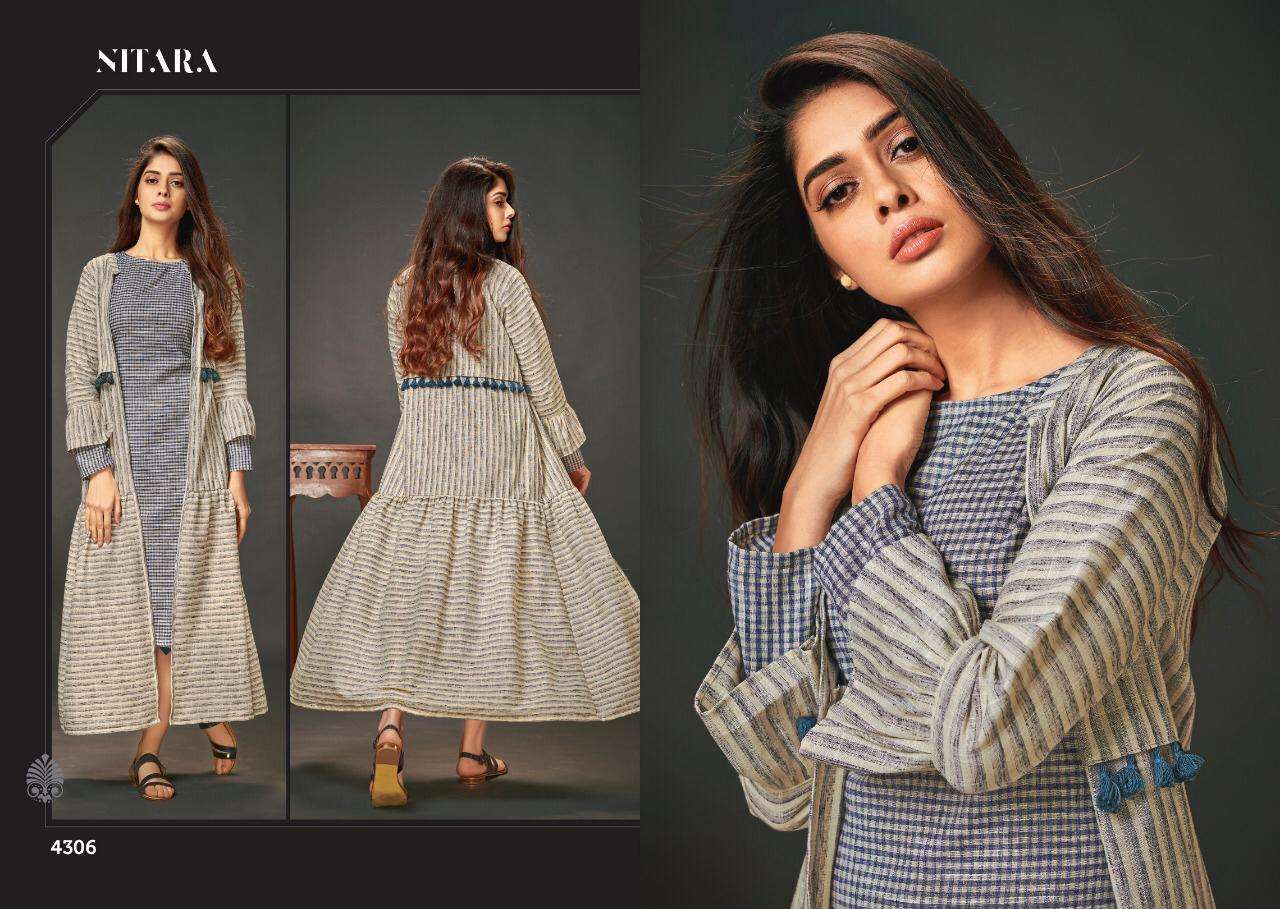 OASIS BY NITARA 4301 TO 4308 SERIES BEAUTIFUL COLORFUL STYLISH FANCY CASUAL WEAR & ETHNIC WEAR & READY TO WEAR WOVEN COTTON GOWN AT WHOLESALE PRICE