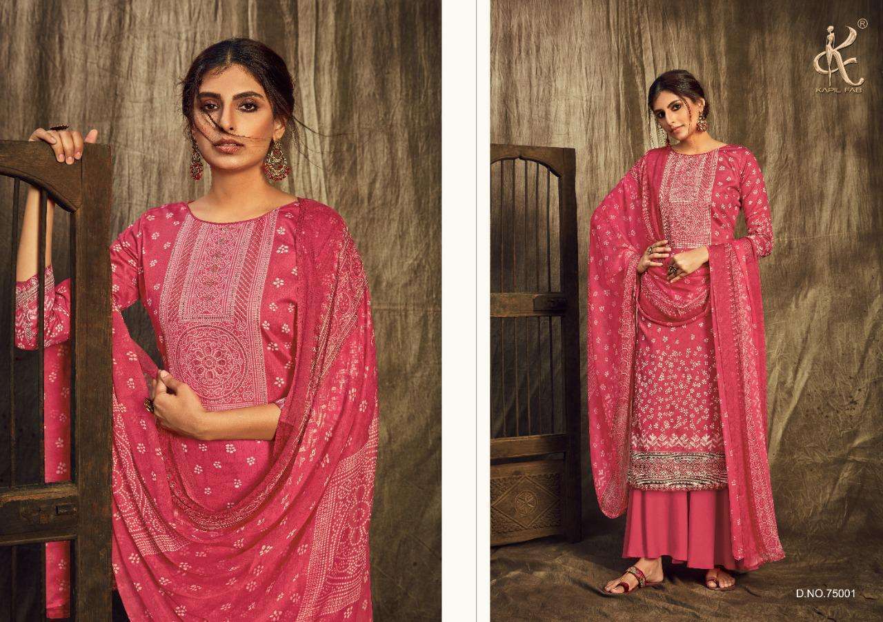 RANGREZ BY KAPIL FAB 75001 TO 75008 SERIES SUITS STYLISH BEAUTIFUL COLOURFUL PRINTED & EMBROIDERED PARTY WEAR & OCCASIONAL WEAR HEAVY JAM SATIN PRINTED DRESSES AT WHOLESALE PRICE