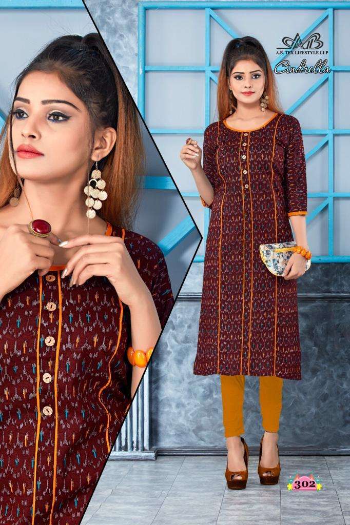 CINDRELLA BY A.B FASHION 301 TO 308 SERIES BEAUTIFUL STYLISH COLORFUL FANCY PARTY WEAR & ETHNIC WEAR & READY TO WEAR HEAVY LINEN COTTON KURTIS AT WHOLESALE PRICE