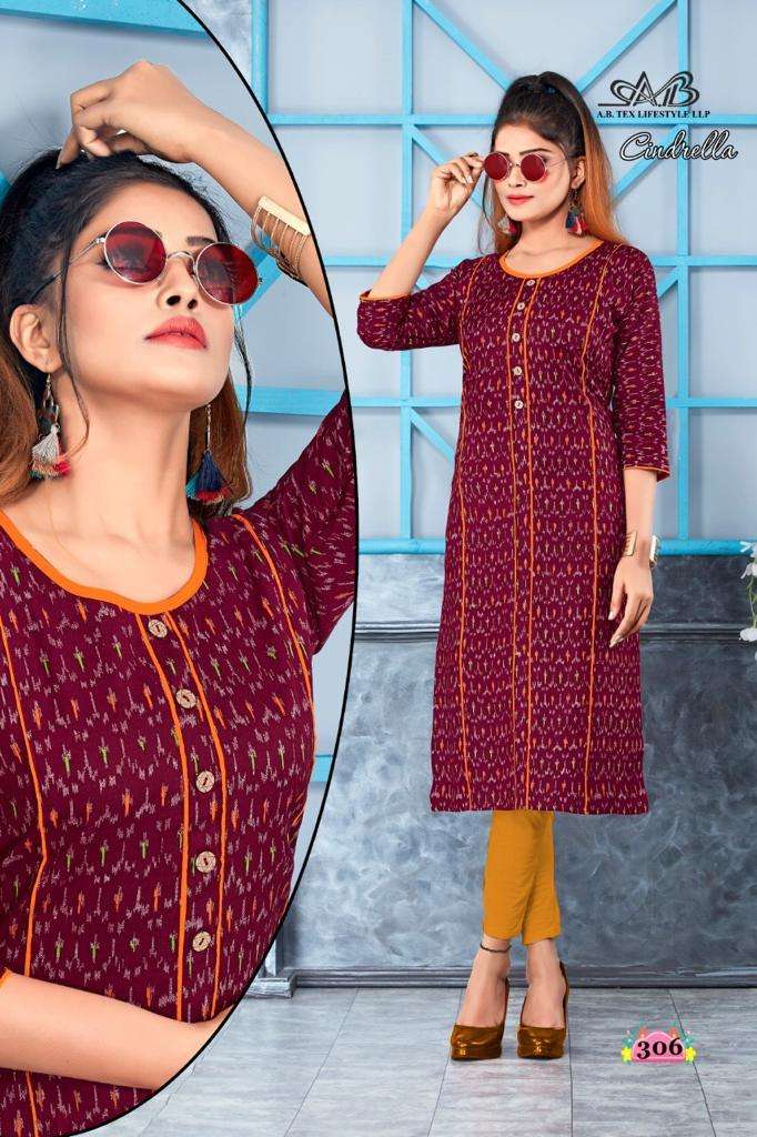 CINDRELLA BY A.B FASHION 301 TO 308 SERIES BEAUTIFUL STYLISH COLORFUL FANCY PARTY WEAR & ETHNIC WEAR & READY TO WEAR HEAVY LINEN COTTON KURTIS AT WHOLESALE PRICE