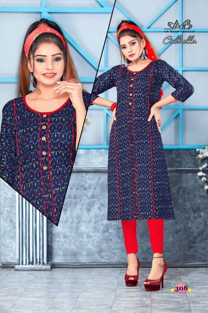 CINDRELLA BY A.B FASHION 301 TO 308 SERIES BEAUTIFUL STYLISH COLORFUL FANCY PARTY WEAR & ETHNIC WEAR & READY TO WEAR HEAVY LINEN COTTON KURTIS AT WHOLESALE PRICE