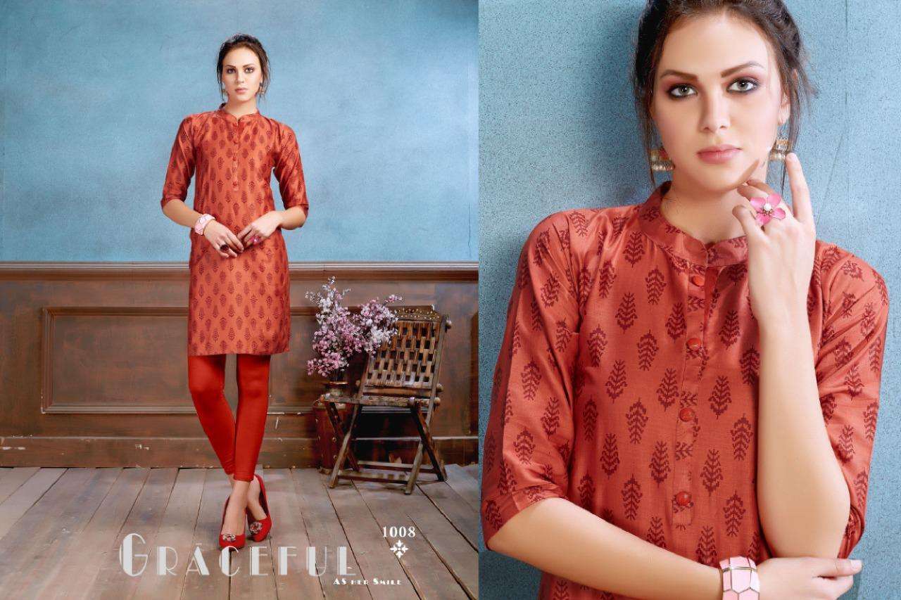 DOLPHIN BY HEER 01 TO 08 SERIES BEAUTIFUL STYLISH COLORFUL FANCY PARTY WEAR & ETHNIC WEAR & READY TO WEAR HEAVY COTTON SATIN KURTIS AT WHOLESALE PRICE