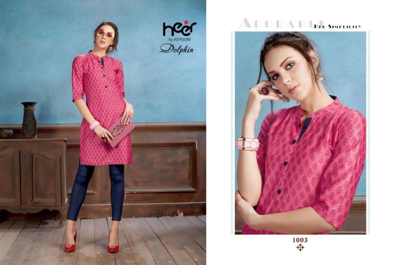 DOLPHIN BY HEER 01 TO 08 SERIES BEAUTIFUL STYLISH COLORFUL FANCY PARTY WEAR & ETHNIC WEAR & READY TO WEAR HEAVY COTTON SATIN KURTIS AT WHOLESALE PRICE