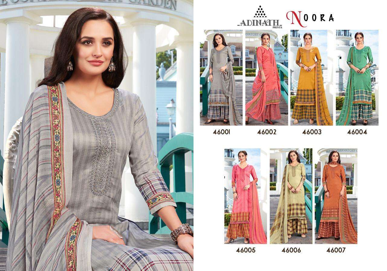 NOORA BY ADINATH PRINT 46001 TO 46007 SERIES BEAUTIFUL SUITS STYLISH FANCY COLORFUL PARTY WEAR & OCCASIONAL WEAR JAM COTTON PRINTED EMBROIDERY DRESSES AT WHOLESALE PRICE