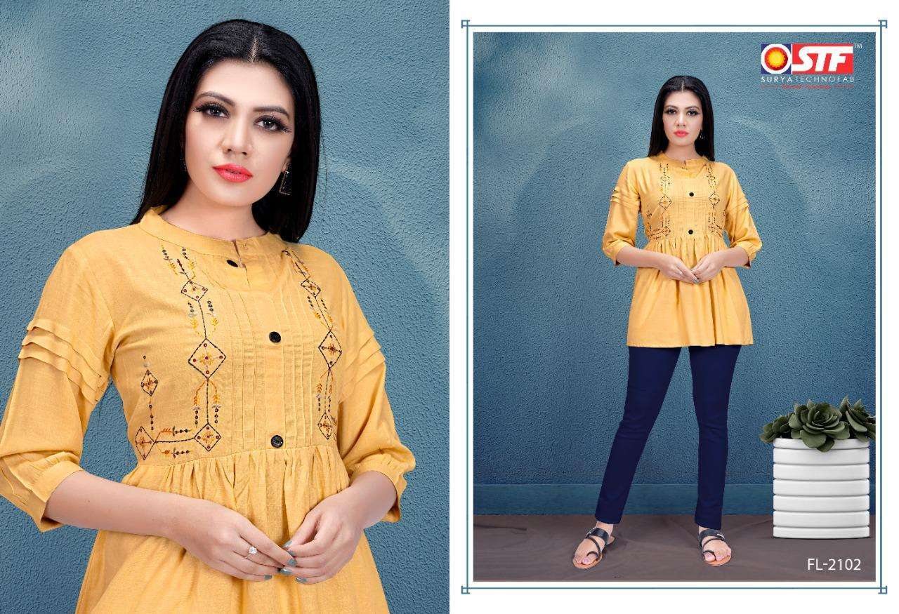 FLORENCE VOL-21 BY SURYA TECHNO FAB 2101 TO 2109 SERIES BEAUTIFUL STYLISH FANCY COLORFUL CASUAL WEAR & ETHNIC WEAR RAYON SLUB TOPS AT WHOLESALE PRICE