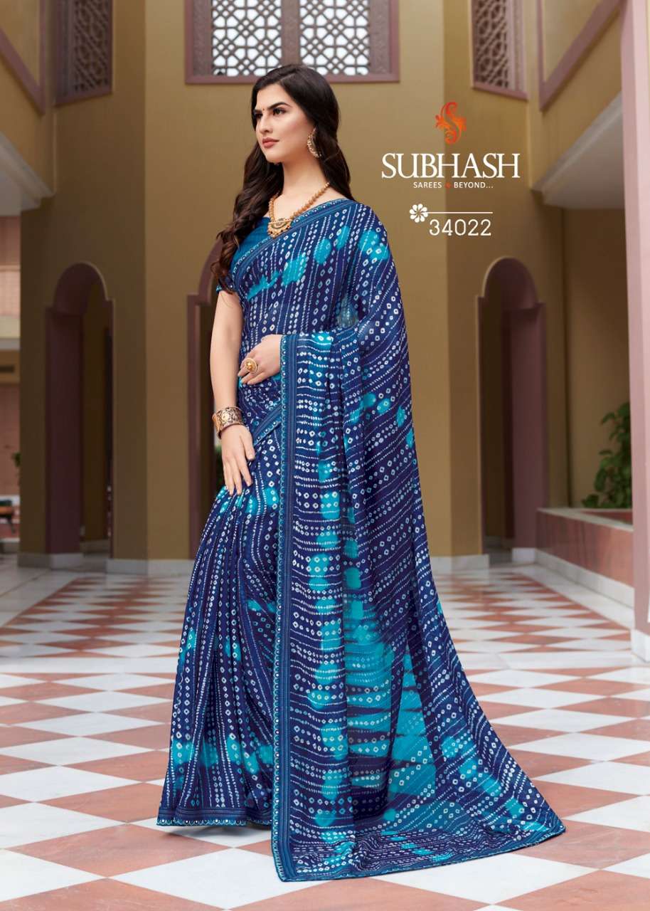 BANDHANI VOL-2 BY SUBHASH SAREES 34021 TO 34028 SERIES INDIAN TRADITIONAL WEAR COLLECTION BEAUTIFUL STYLISH FANCY COLORFUL PARTY WEAR & OCCASIONAL WEAR  PUSHKAR CHIFFON EMBROIDERED SAREES AT WHOLESALE PRICE