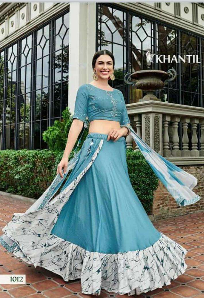 ZANKAR BY KHANTIL 1011 TO 1013 SERIES INDIAN DESIGNER TRADITIONAL WEAR COLLECTION BEAUTIFUL STYLISH FANCY COLORFUL PARTY WEAR & OCCASIONAL WEAR CHINNON/RAYON PRINT/MUL COTTON LEHENGAS AT WHOLESALE PRICE