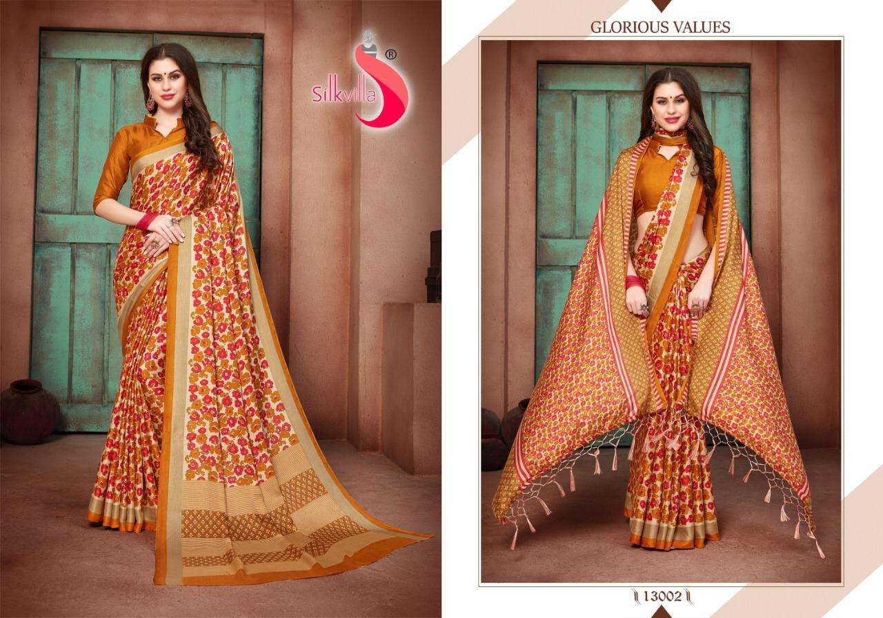 PASHMINA VOL-13 BY SILKVILLA 13001 TO 13010 SERIES INDIAN TRADITIONAL WEAR COLLECTION BEAUTIFUL STYLISH FANCY COLORFUL PARTY WEAR & OCCASIONAL WEAR PASHMINA PRINTED SAREES AT WHOLESALE PRICE