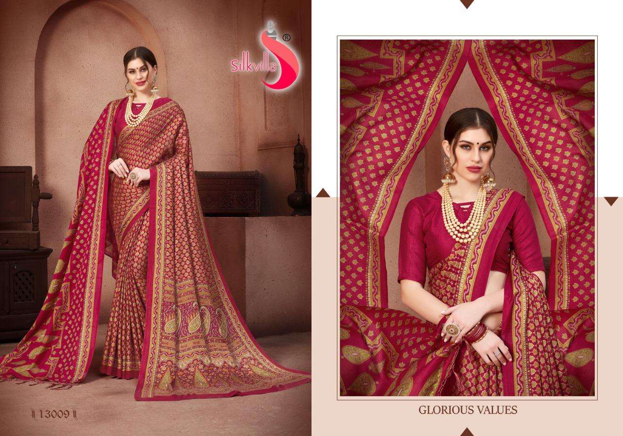 PASHMINA VOL-13 BY SILKVILLA 13001 TO 13010 SERIES INDIAN TRADITIONAL WEAR COLLECTION BEAUTIFUL STYLISH FANCY COLORFUL PARTY WEAR & OCCASIONAL WEAR PASHMINA PRINTED SAREES AT WHOLESALE PRICE