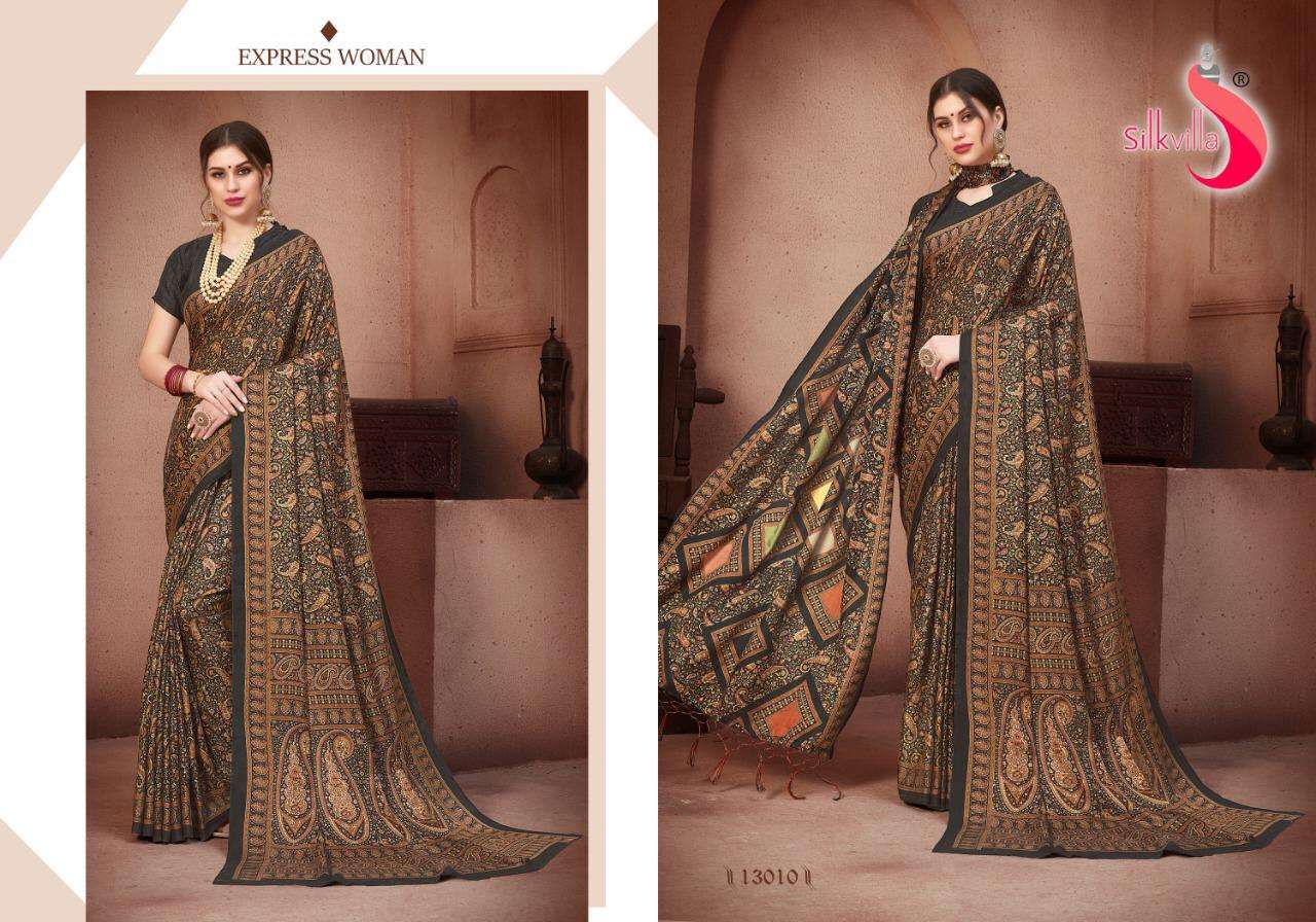 PASHMINA VOL-13 BY SILKVILLA 13001 TO 13010 SERIES INDIAN TRADITIONAL WEAR COLLECTION BEAUTIFUL STYLISH FANCY COLORFUL PARTY WEAR & OCCASIONAL WEAR PASHMINA PRINTED SAREES AT WHOLESALE PRICE