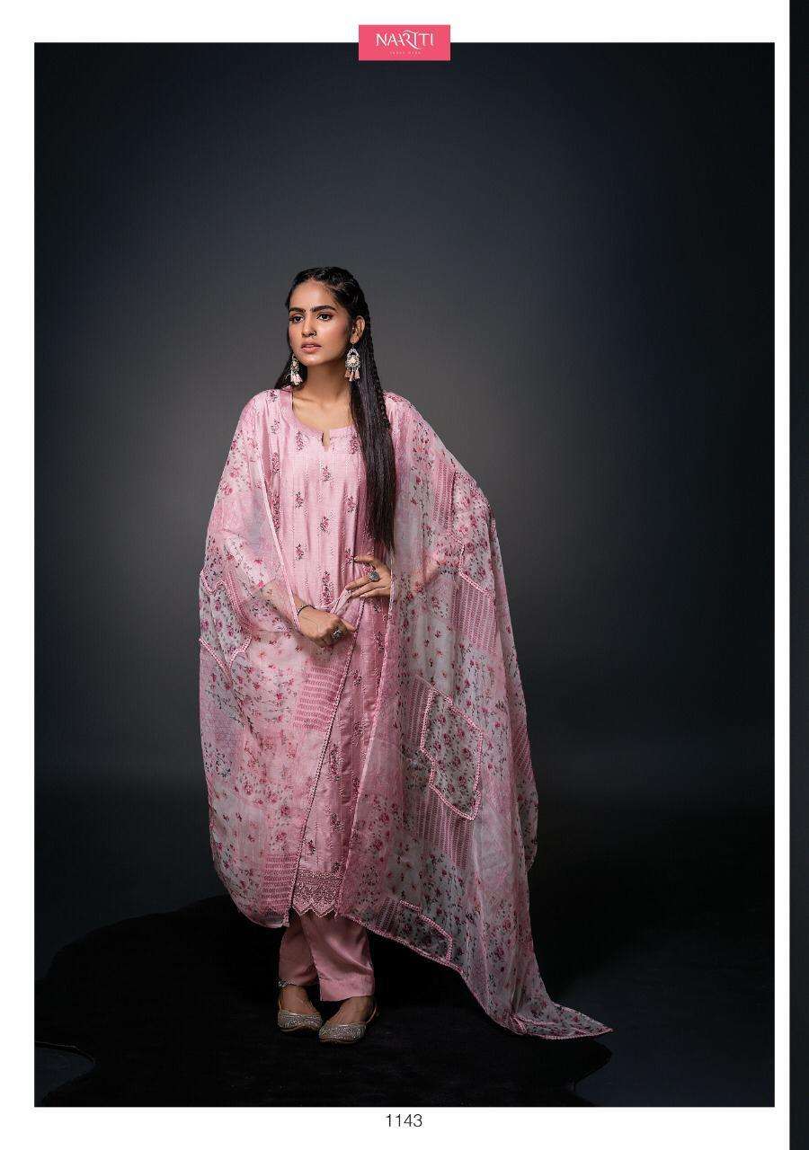 SANJH BY NAARITI 1143 TO 1146 SERIES BEAUTIFUL SUITS STYLISH FANCY COLORFUL PARTY WEAR & OCCASIONAL WEAR MUSLIN SILK TOP WITH EMBROIDERY DRESSES AT WHOLESALE PRICE