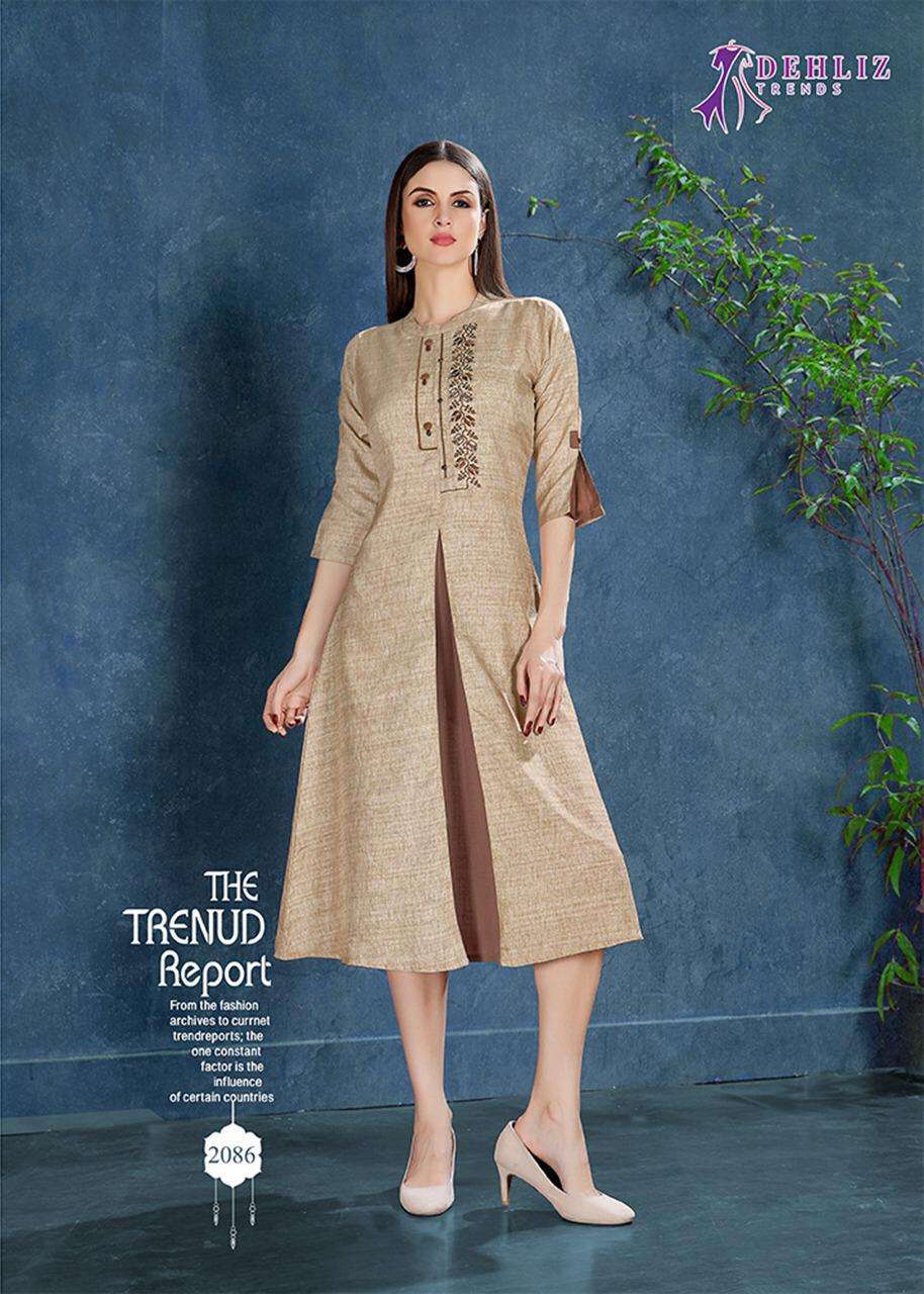 VED BY DEHLIZ TRENDS 2086 TO 2091 SERIES BEAUTIFUL STYLISH FANCY COLORFUL CASUAL WEAR & ETHNIC WEAR SILK EMBROIDERED KURTIS AT WHOLESALE PRICE