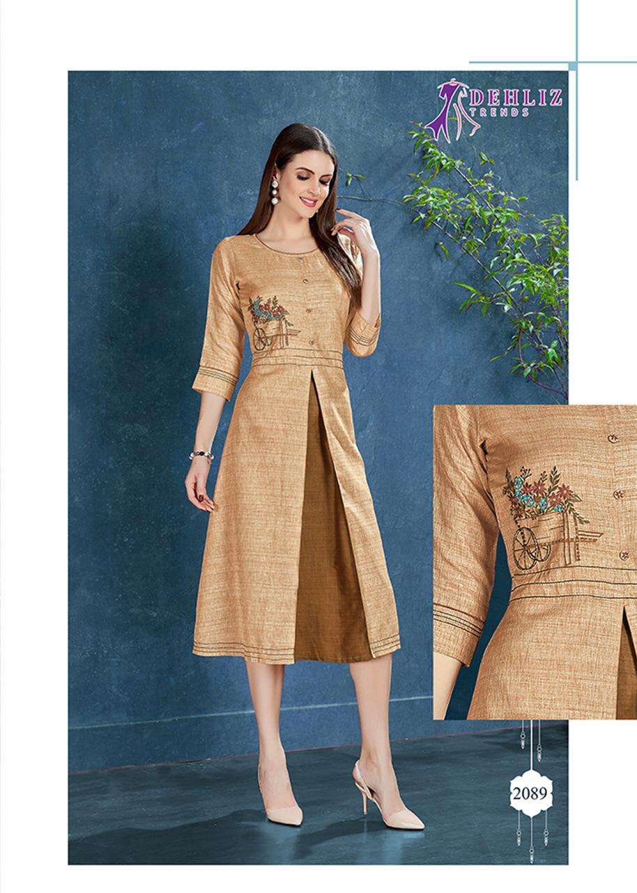 VED BY DEHLIZ TRENDS 2086 TO 2091 SERIES BEAUTIFUL STYLISH FANCY COLORFUL CASUAL WEAR & ETHNIC WEAR SILK EMBROIDERED KURTIS AT WHOLESALE PRICE