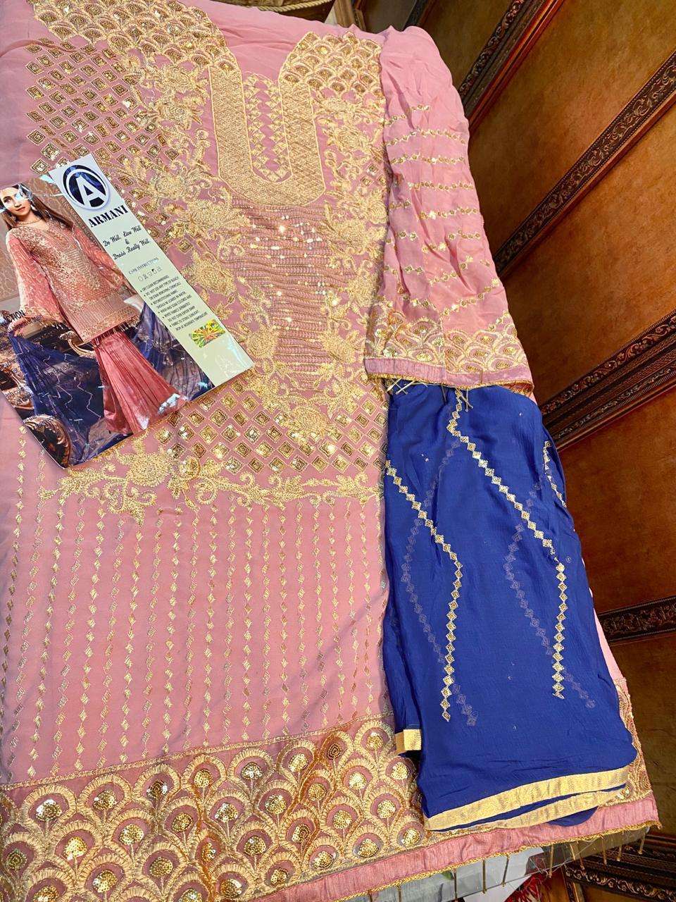 RIMISHA 01 BY ARMANI PAKISTANI SUITS BEAUTIFUL FANCY COLORFUL STYLISH PARTY WEAR & OCCASIONAL WEAR FAUX GEORGETTE WITH EMBROIDERY DRESSES AT WHOLESALE PRICE
