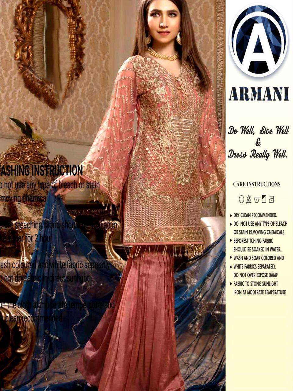 RIMISHA 01 BY ARMANI PAKISTANI SUITS BEAUTIFUL FANCY COLORFUL STYLISH PARTY WEAR & OCCASIONAL WEAR FAUX GEORGETTE WITH EMBROIDERY DRESSES AT WHOLESALE PRICE