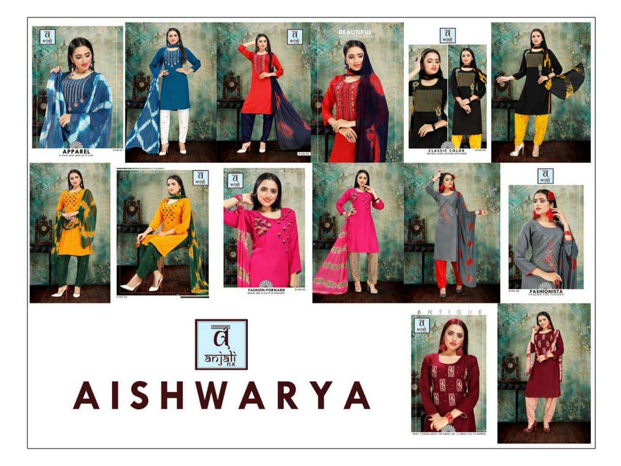AISHWARIYA VOL-3 BY ANJALI NX 01 TO 07 SERIES BEAUTIFUL SUITS STYLISH FANCY COLORFUL PARTY WEAR & OCCASIONAL WEAR RAYON 14 KG DRESSES AT WHOLESALE PRICE