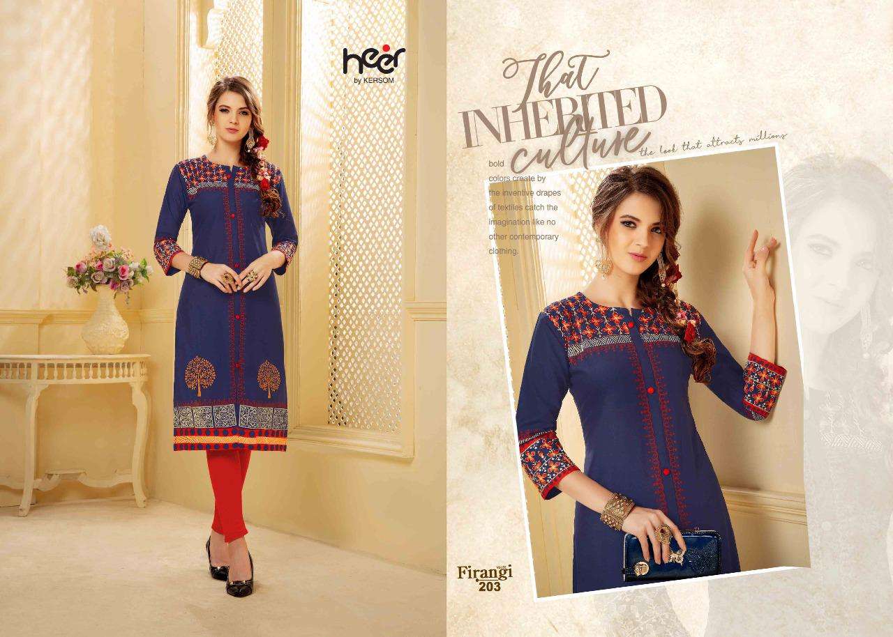 FIRANGI VOL-2 BY HEER 201 TO 208 SERIES BEAUTIFUL COLORFUL STYLISH FANCY CASUAL WEAR & ETHNIC WEAR & READY TO WEAR COTTON LAWN KURTIS AT WHOLESALE PRICE