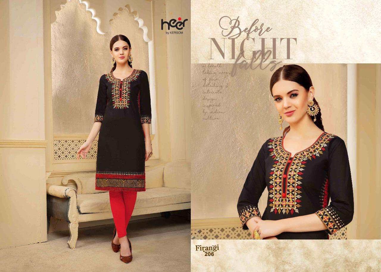 FIRANGI VOL-2 BY HEER 201 TO 208 SERIES BEAUTIFUL COLORFUL STYLISH FANCY CASUAL WEAR & ETHNIC WEAR & READY TO WEAR COTTON LAWN KURTIS AT WHOLESALE PRICE