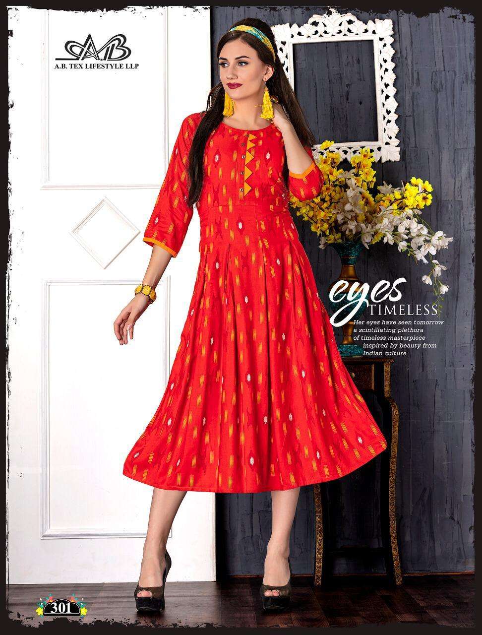 MONI BY A,B FASHION 301 TO 311 SERIES BEAUTIFUL COLORFUL STYLISH FANCY CASUAL WEAR & ETHNIC WEAR & READY TO WEAR RAYON PRINTED KURTIS AT WHOLESALE PRICE