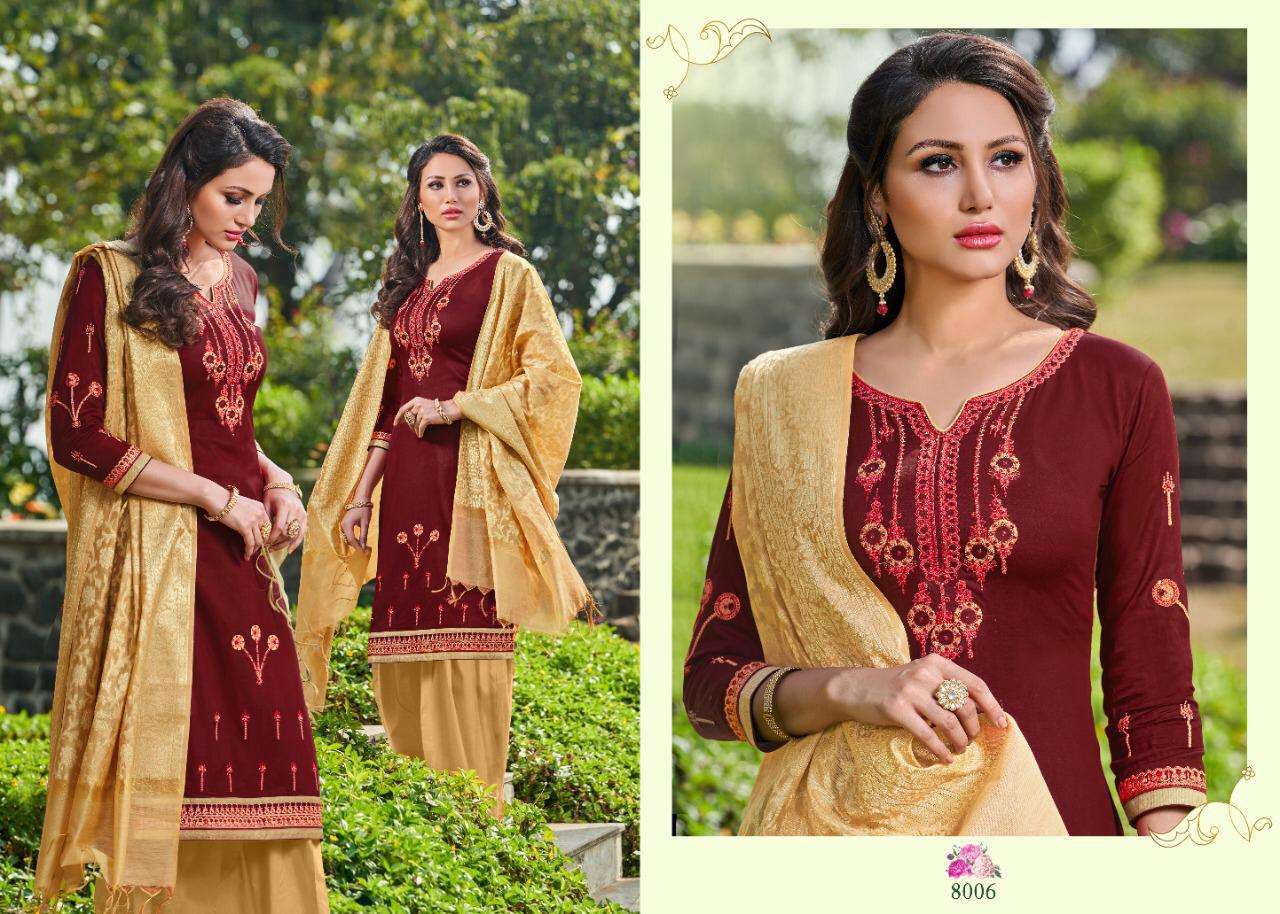 MENKA BY UTSAV SUITS 8001 TO 8008 SERIES BEAUTIFUL COLORFUL STYLISH PRETTY PARTY WEAR CASUAL WEAR OCCASIONAL WEAR JAM COTTON PRINTED EMBROIDERY DRESSES AT WHOLESALE PRICE