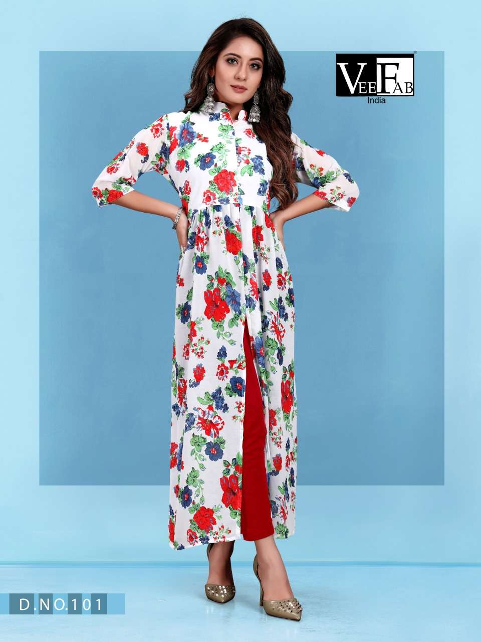 JAMTARA BY VEE FAB 101 TO 105 SERIES BEAUTIFUL STYLISH FANCY COLORFUL CASUAL WEAR & ETHNIC WEAR HEAVY FAUX GEORGETTE KURTIS AT WHOLESALE PRICE