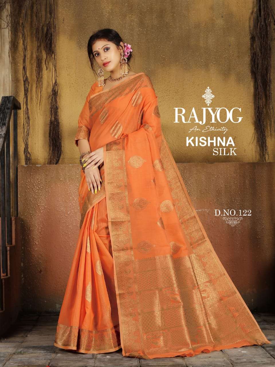 KISHNA SILK BY RAJ YOG 120 TO 125 SERIES INDIAN TRADITIONAL WEAR COLLECTION BEAUTIFUL STYLISH FANCY COLORFUL PARTY WEAR & OCCASIONAL WEAR SOFT COTTON WEAVING PRINTED SAREES AT WHOLESALE PRICE