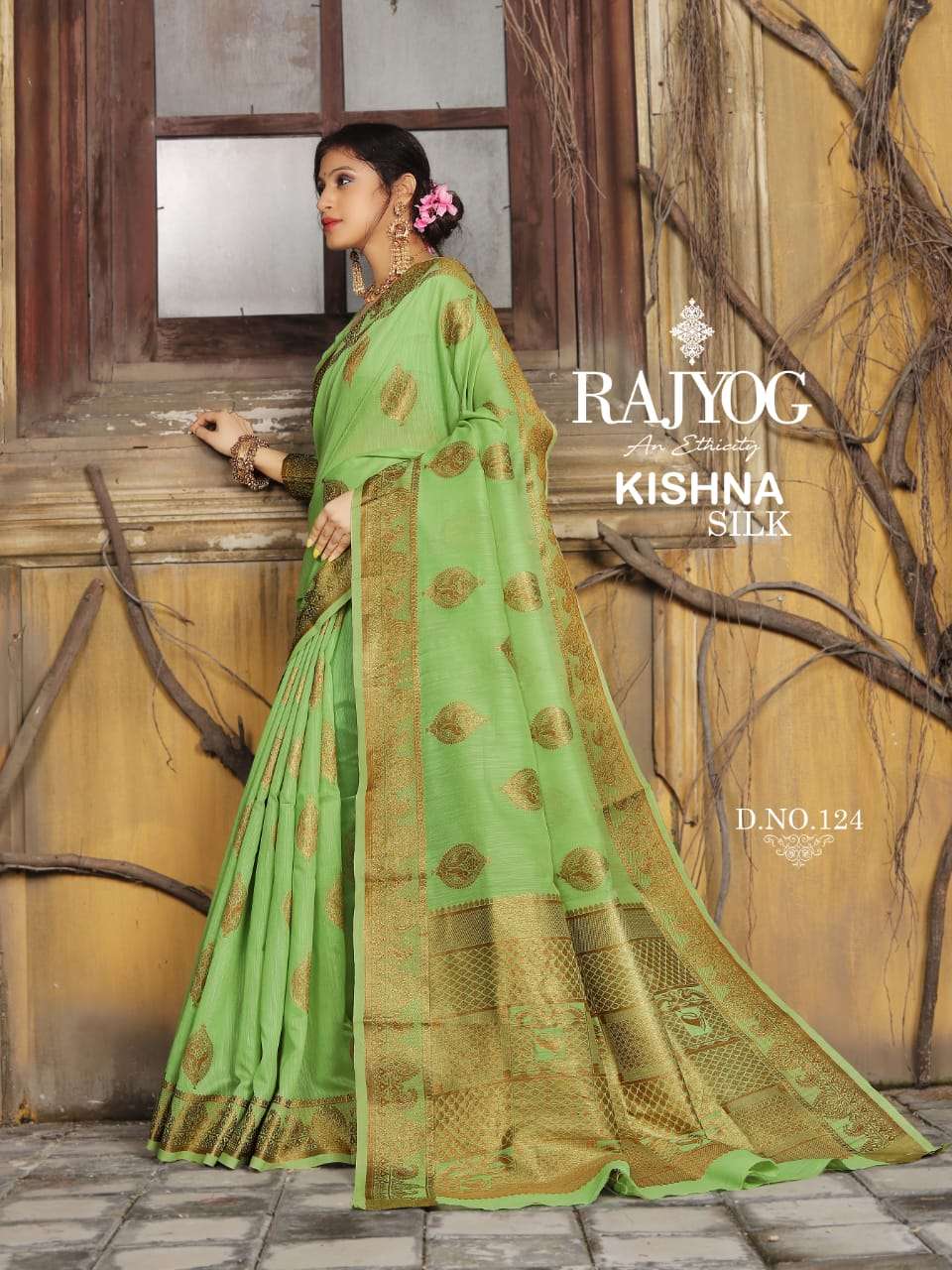 KISHNA SILK BY RAJ YOG 120 TO 125 SERIES INDIAN TRADITIONAL WEAR COLLECTION BEAUTIFUL STYLISH FANCY COLORFUL PARTY WEAR & OCCASIONAL WEAR SOFT COTTON WEAVING PRINTED SAREES AT WHOLESALE PRICE