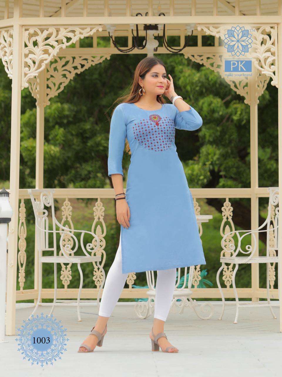 FASHION RAINBOW BY PK 1001 TO 1021 SERIES BEAUTIFUL STYLISH COLORFUL FANCY PARTY WEAR & ETHNIC WEAR & READY TO WEAR HEAVY COTTON WITH EMBROIDERY KURTIS AT WHOLESALE PRICE