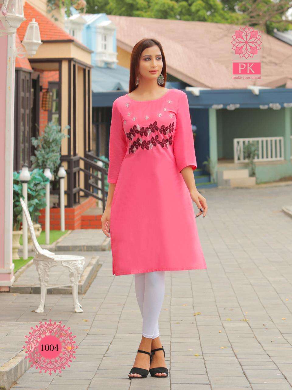 FASHION RAINBOW BY PK 1001 TO 1021 SERIES BEAUTIFUL STYLISH COLORFUL FANCY PARTY WEAR & ETHNIC WEAR & READY TO WEAR HEAVY COTTON WITH EMBROIDERY KURTIS AT WHOLESALE PRICE