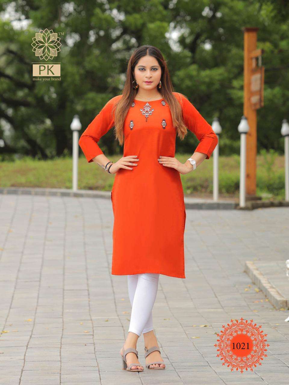 FASHION RAINBOW BY PK 1001 TO 1021 SERIES BEAUTIFUL STYLISH COLORFUL FANCY PARTY WEAR & ETHNIC WEAR & READY TO WEAR HEAVY COTTON WITH EMBROIDERY KURTIS AT WHOLESALE PRICE