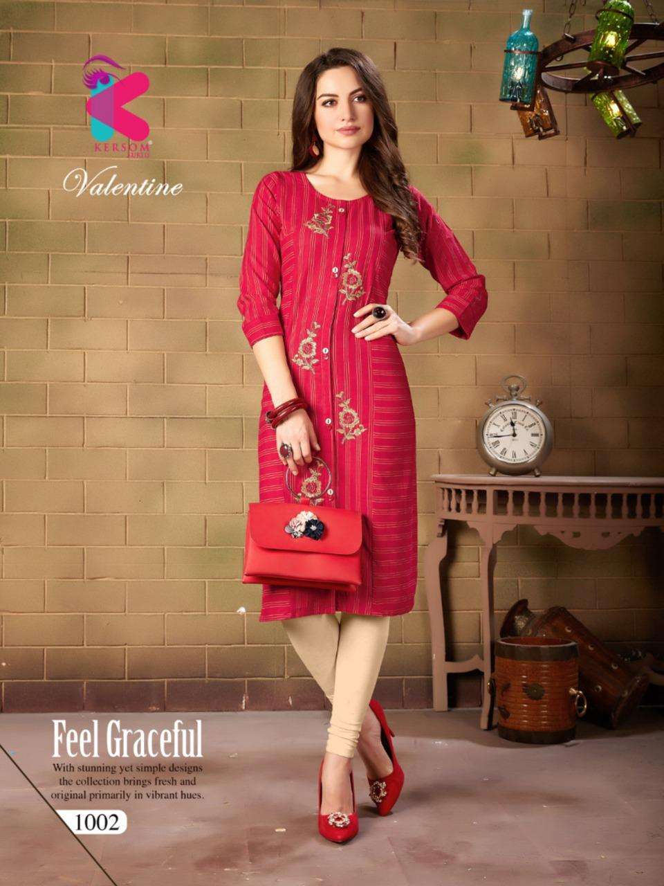 VALENTINE BY KERSOM 1001 TO 1010 SERIES BEAUTIFUL STYLISH COLORFUL FANCY PARTY WEAR & ETHNIC WEAR & READY TO WEAR HEAVY COTTON LINING KURTIS AT WHOLESALE PRICE