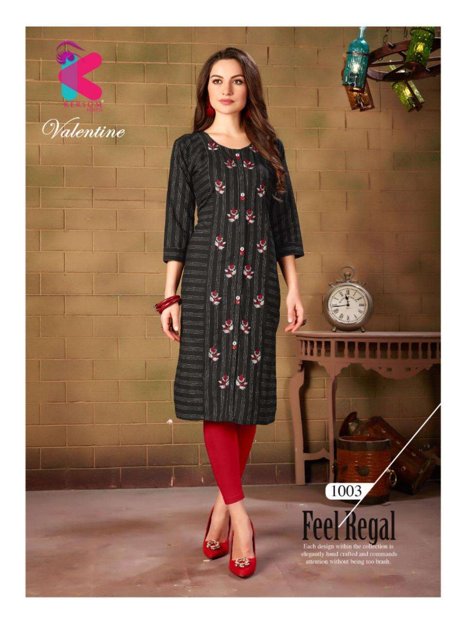 VALENTINE BY KERSOM 1001 TO 1010 SERIES BEAUTIFUL STYLISH COLORFUL FANCY PARTY WEAR & ETHNIC WEAR & READY TO WEAR HEAVY COTTON LINING KURTIS AT WHOLESALE PRICE