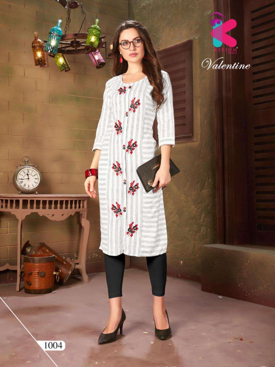 VALENTINE BY KERSOM 1001 TO 1010 SERIES BEAUTIFUL STYLISH COLORFUL FANCY PARTY WEAR & ETHNIC WEAR & READY TO WEAR HEAVY COTTON LINING KURTIS AT WHOLESALE PRICE