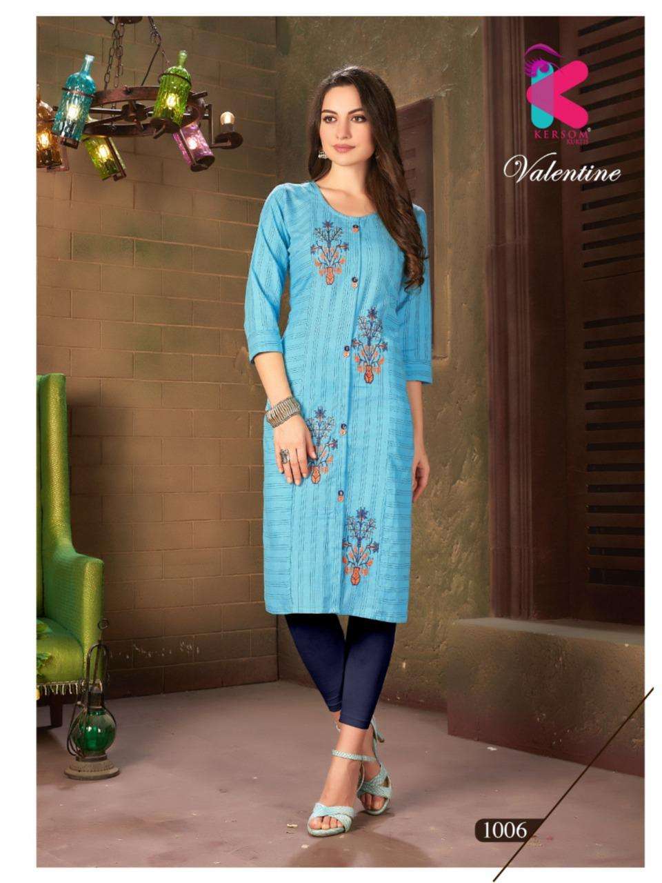 VALENTINE BY KERSOM 1001 TO 1010 SERIES BEAUTIFUL STYLISH COLORFUL FANCY PARTY WEAR & ETHNIC WEAR & READY TO WEAR HEAVY COTTON LINING KURTIS AT WHOLESALE PRICE