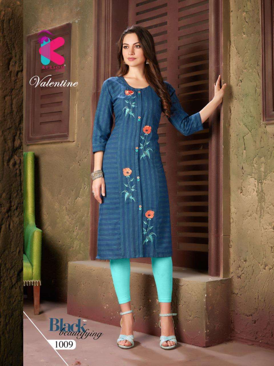 VALENTINE BY KERSOM 1001 TO 1010 SERIES BEAUTIFUL STYLISH COLORFUL FANCY PARTY WEAR & ETHNIC WEAR & READY TO WEAR HEAVY COTTON LINING KURTIS AT WHOLESALE PRICE